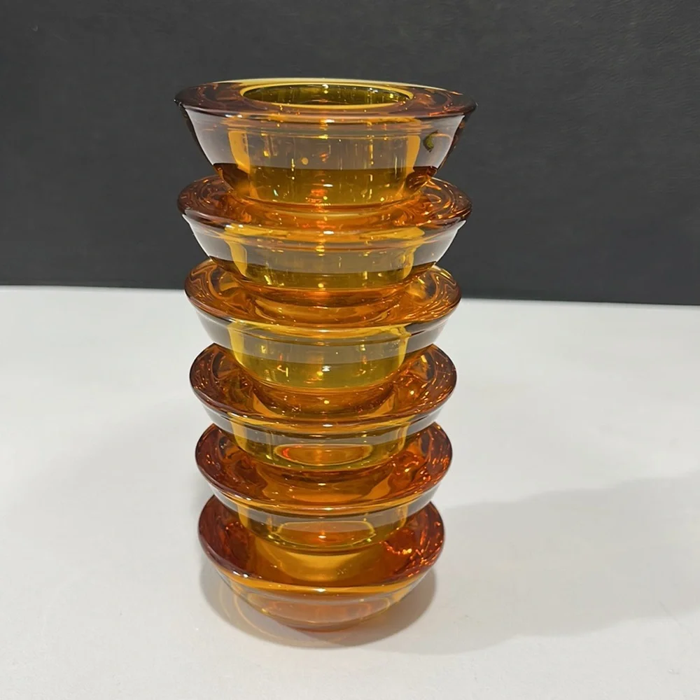 Crate & Barrel Candle Holders Yellow Amber Glass Votive Tealight Set of 6